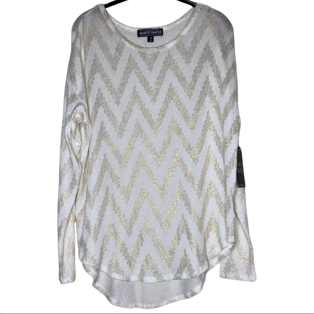 Almost Famous Cream Gold Southwest Long Sleeve Women's Size Large NWT